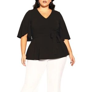 City Chic Plus Black Evelyn Waist Tie Elbow Sleeve, XX-S